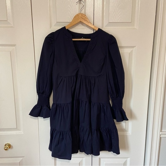 Tuckernuck Pomander Place Navy Blue Cotton Poplin Kenzo Mini Dress Long Sleeve S - Picture 5 of 11